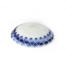 13 cm white knitted kippah with blue accents