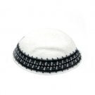 16cm White Knitted Kippah with Grey and Black Stripes