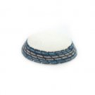 17cm White Knitted Kippah with Shades of Blue and Grey Stripes