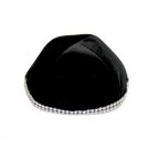 Satin Kippah with Stones and Silver Thread Rim in Black