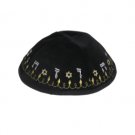20 Centimeter Kippah in Black Velvet with Metallic Alef-Bet Design