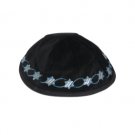 20 Centimeter Kippah in Black Velvet with Silver Chain-Link Star of David Design