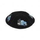 16 cm black suede children's kippah with Hebrew letters