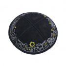 16 cm dark blue suede kippah with hand-painted border