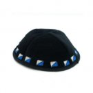 Black Velvet Kippah with Blue and White Decorations