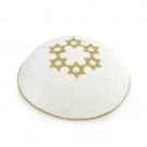 16 cm white knitted kippah with gold embroidery