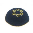 16 cm navy blue knitted kippah with gold embroidery