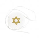 7cm White Knitted Kippah with Lace Tie and Gold Star of David