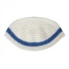 24cm White and Blue Striped Frik Kippah