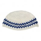 21cm White Freak Kippah with Blue Zigzag Stripes