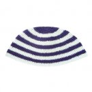 21 Centimeter Knitted Frik Kippah in Alternating Blue and White Stripes