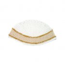24 cm. White Wool Kippah with Wide Gold Border