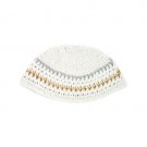 21cm White Freak Kippah with Blue and Gold Stripe