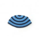 21 Centimeter Knitted Frik Kippah in Navy Blue and Turquoise Stripes