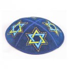 Dark Blue Suede Kippah with Yellow and Blue Stars of David