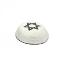 White Knitted Kippah with Silver Star of David and Bottom Rim