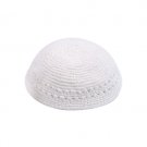 White Knitted Kippah with Rows of Holes and Thick Yarn
