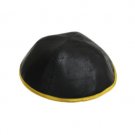Black Cloth Kippah with Embossed Black Pattern and Gold Rim