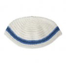 Frik Kippah White with Blue Stripe Pattern