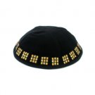 20 Centimeter Kippah in Black Velvet with Gold Embroidered Pattern