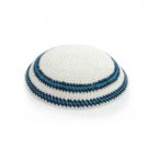 15 cm white knitted kippah with two colored stripes