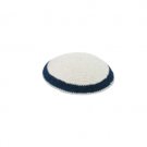 16 Centimeter White Knitted Kippah with Dark Blue Stripe