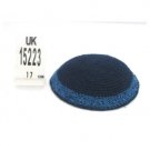 17 Centimeter Blue Knitted Kippah with Light Blue Stripe and Box Weave