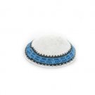 15 cm. White Wool Knitted Kippah with Blue Boundary