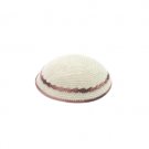 20 Centimeter White Knitted Kippah with 2 Shades of Brown Stripes