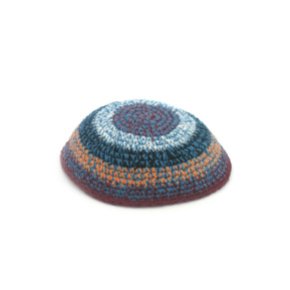 16 Centimeter Knitted Kippa in Pattern of Multi-Colored Yarn