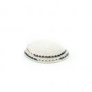 15 cm white knitted kippah with multi-colored border