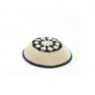 16 cm cream and black knitted kippah with crochet