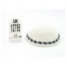 17cm White Knitted Kippah with Black Crowns around Bottom Edge