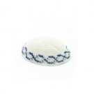 17 cm. White Wool Knitted Kippah with Blue Boundary