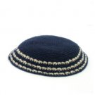 18 Centimeter Knitted Kippah in Blue with Cream-Colored Stripes
