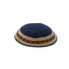 20 cm navy blue knitted kippah with a large crocheted border
