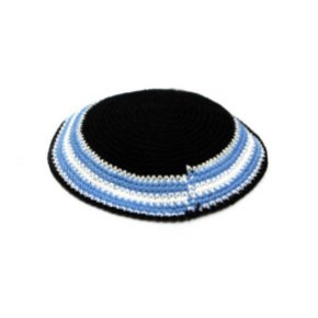 15cm black kippah with a multi-colored border