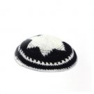 16 cm. Black and White Wool Knitted Kippah