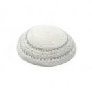17 cm white knitted kippah with embroidery
