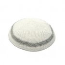 15 cm white knitted kippah with embroidery