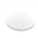 20 cm. White Wool Knitted Kippah with Outer Silver Stripe