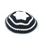 17.5 cm white knitted kippah with embroidery
