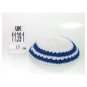 17 Centimeter White Knitted Kippah with Two Blue Stripes in Thick Yarn