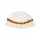 24 Centimeter Wide White Freak Kippah with Gold Stripe and Loose Weave