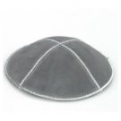 16 Centimeter Grey Leather Kippah with Silver Trim