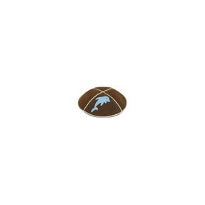 Brown Leather Kippah with Four Sections and Dolphin