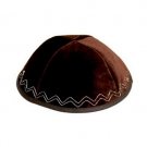 Brown Velvet Kippah with Four Sections and Zigzag Lines