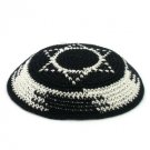 Black Knitted Kippah with White Star of David in the Center