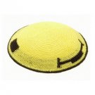 Yellow Knitted Kippah with Black Smiley Face