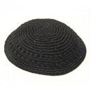 Black Knitted Kippah with Two Rows of Holes and Box Weave